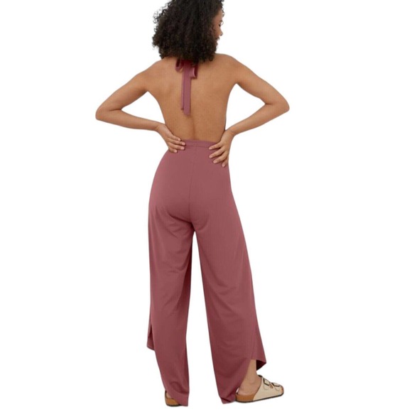 Halara 2 Ways To Wear Wrap Palazzo Pants / Cowl Neck Split Leg Jumpsuit Navy M - Picture 6 of 15